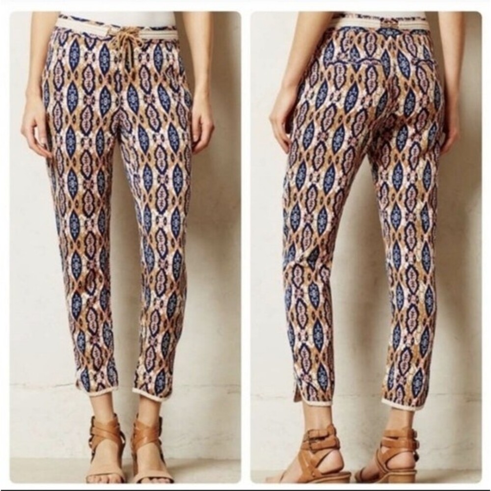 Pilcro and the Letterpress Navy and Tan Printed Cropped Ankle Pants